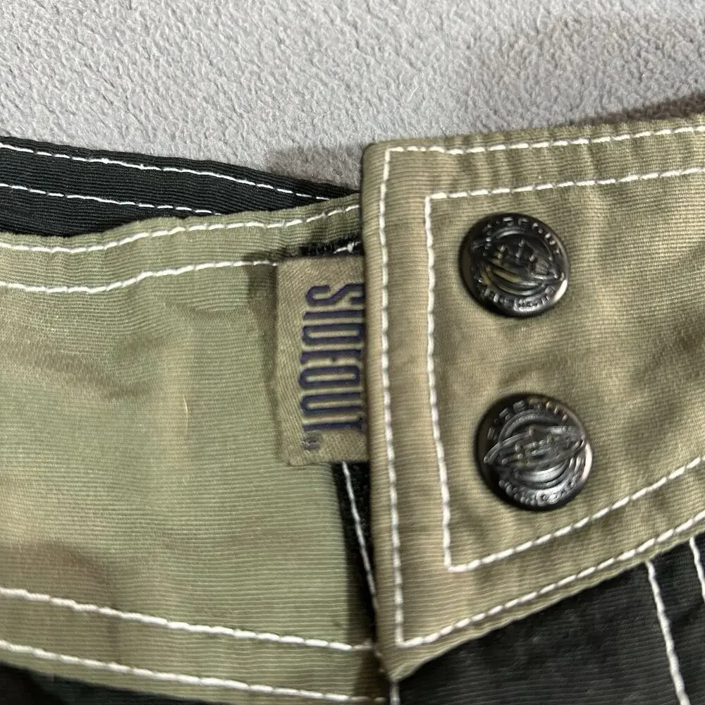 Sideout Vintage Board Shorts Mens 34 Black Olive Surf Swim Trunks Y2K Skater
